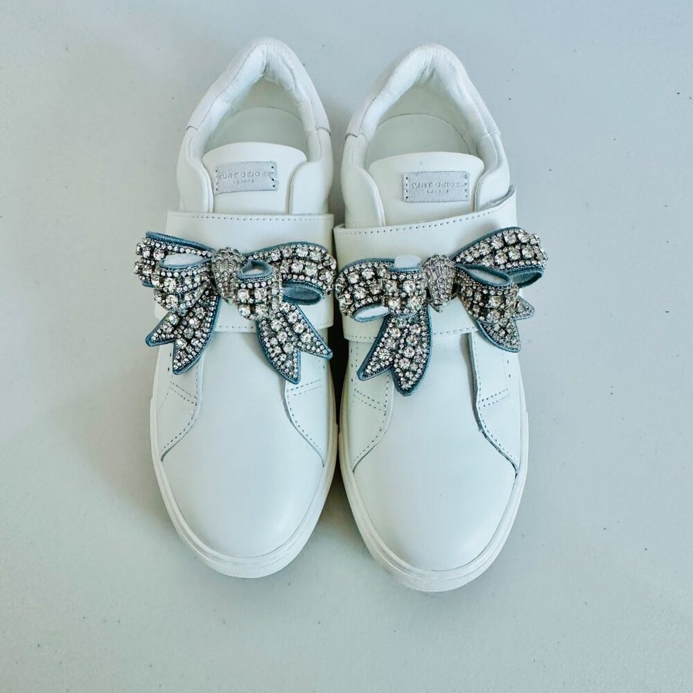 NEW IN BOX KURT GEIGER LANEY BOW EMBELLISHED WHITE LEATHER SNEAKER SZ 7/37 - Picture 2 of 9